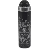 Black Louis Cardin Silver deodorant spray, 200ml, with floral design and silver cap.