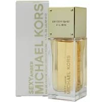 Michael Kors Sexy Amber Eau De Parfum 50ml, gold cap, clear rectangular bottle, white box with gold lettering.