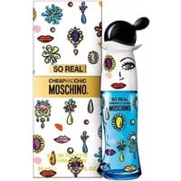 Moschino So Real Cheap & Chic Eau De Toilette 30ml, blue bottle with whimsical face design, black cap, colorful box.