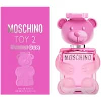 Pink Moschino Toy 2 Bubblegum Eau De Toilette 100ml bottle shaped like a teddy bear with matching box.