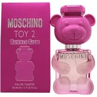 Pink teddy bear-shaped Moschino Toy 2 Bubblegum Eau De Toilette bottle with matching pink box.
