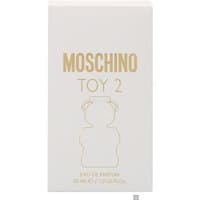 White Moschino Toy 2 Eau de Parfum box with gold lettering and bear outline, 30ml size.