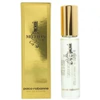 Gold Paco Rabanne 1 Million Eau De Toilette 15ml bottle with matching gold cap and box.