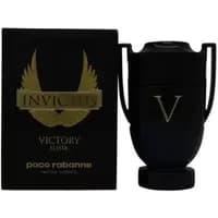 Black trophy-shaped bottle with gold "V" and matching box, Paco Rabanne Invictus Victory Elixir Parfum Intense 50ml.