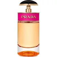 Prada Candy Eau De Parfum 50ml bottle with pink band, gold accents, and black cap.