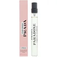 Prada Paradoxe Virtual Flower Eau De Parfum 10ml, sleek clear bottle with black cap, pink box with bold black text.