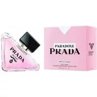 Prada Paradoxe Virtual Flower Eau De Parfum 90ml, pink triangular bottle with black cap, pink box with bold logo.