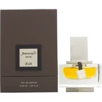 Brown Rasasi Junoon Satin Pour Homme Eau De Parfum box with clear glass bottle and silver cap, 50ml.