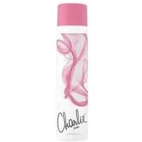 Revlon Charlie Pink Body Spray 75ml, white can with pink cap and swirling pink design.