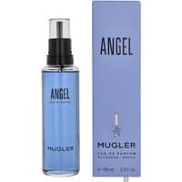 Blue Thierry Mugler Angel Eau de Parfum Spray Refill 100ml with black spray nozzle and matching blue box.