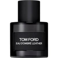 Black Tom Ford Eau d'Ombre Leather 50 ml bottle with bold white text on label, cylindrical cap.