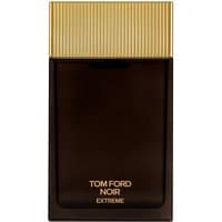 Black rectangular Tom Ford Noir Extreme perfume bottle with gold ribbed cap, 150 ml size.