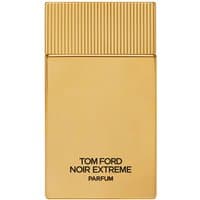 Gold rectangular bottle of Tom Ford Noir Extreme Parfum, 100 ml, with ribbed cap and black text.