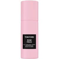 Pink cylindrical bottle of Tom Ford Rose Prick body spray with black label.