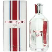 Tommy Girl Eau De Toilette 200ml, clear glass bottle with silver cap, red and blue striped box.
