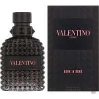 Black studded Valentino Uomo Born In Roma Eau de Toilette 50ml bottle with matching box, pink lettering.