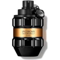 Black grenade-shaped bottle of Viktor & Rolf Spicebomb Extreme Eau de Parfum with gold label and VR logo.