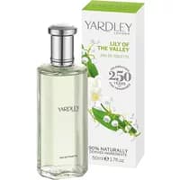 Yardley Lily Of The Valley Eau De Toilette 50ml, clear bottle with silver cap, floral box design.