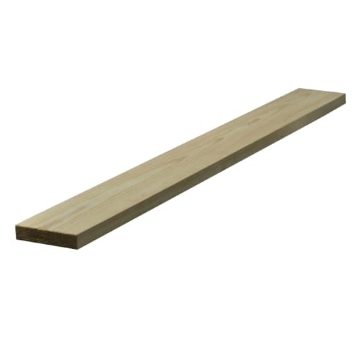 Light-colored redwood plank with a smooth, planed surface, measuring 25mm x 100mm, finished size 20.5mm x 94mm, featuring square edges.
