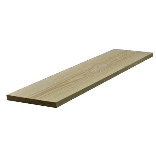 Light-colored redwood plank, 25mm thick and 225mm wide, featuring a smooth, planed surface with square edges, finished size 20.5mm x 219mm.