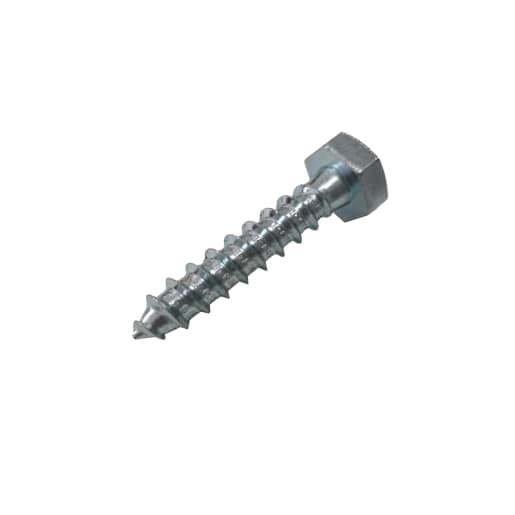 Bright zinc plated M10 x 50mm coach screw with a hexagonal head and sharp threads, packaged in a quantity of 20.