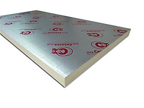 Celotex GA4000 insulation board, measuring 50mm x 2400mm x 1200mm, features a silver foil facing with printed logos and a rigid foam core for thermal insulation.