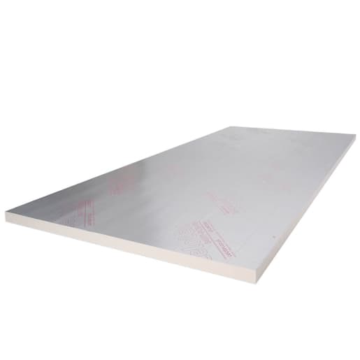 Celotex GA4000 insulation board, measuring 90mm x 2400mm x 1200mm, features a smooth, reflective silver foil surface with a white foam core.