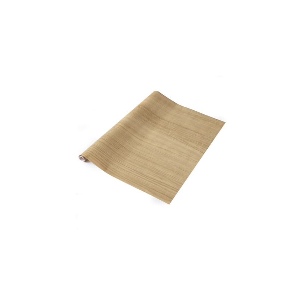Beige self-adhesive vinyl wrap with a Tropea oak design, featuring a smooth, wood-like texture and a rolled edge, suitable for various surfaces.