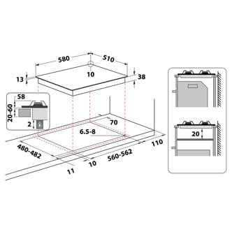 Silver Hotpoint PPH 60P F IX UK gas hob featuring four burners, a sleek stainless steel finish, and precise dimensions for installation.