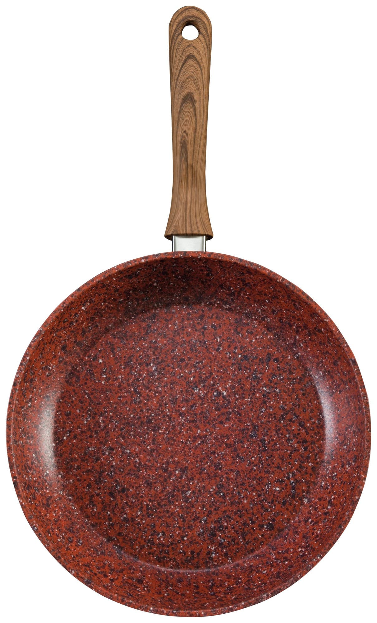 Copper stone non-stick frying pan in brown with a speckled finish, featuring a wooden handle and a 20cm diameter.