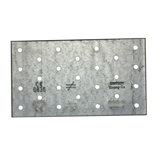 Galvanised nail plate fastener measuring 140mm x 260mm, featuring multiple holes for secure fastening, with a metallic silver finish and embossed branding.