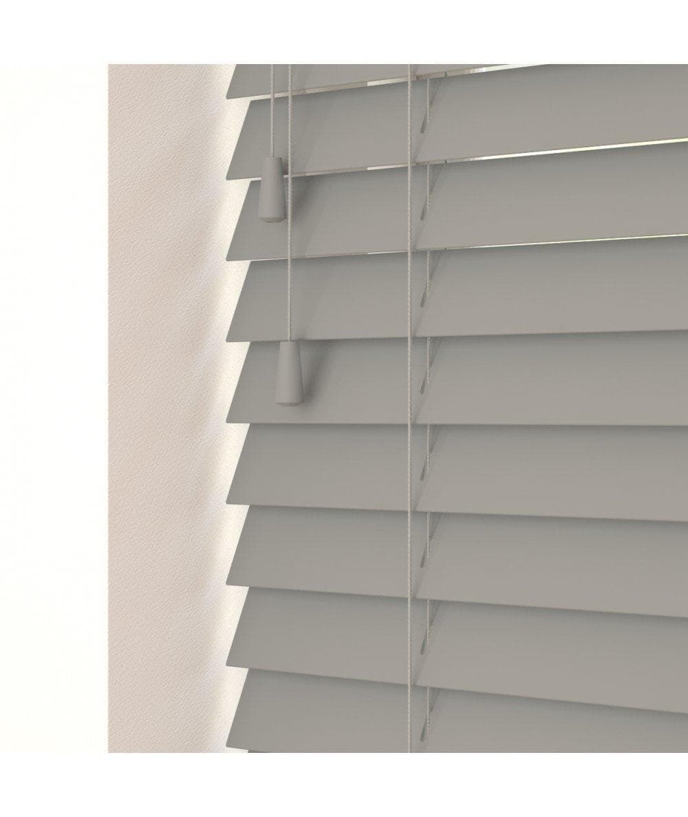 Fine grain volcanic grey blinds with strings, measuring 100cm, featuring horizontal slats and a sleek, modern design.