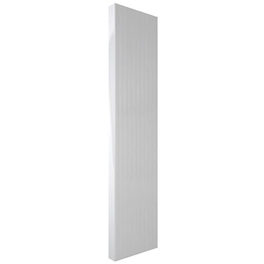 Vertical double panel radiator in sleek white finish, measuring 1800mm x 600mm, featuring a modern design with vertical grooves for a stylish look.