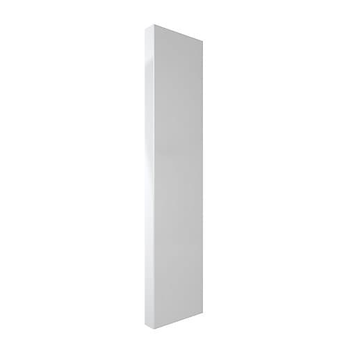 Vertical double panel radiator in a sleek, modern design, measuring 1800mm x 600mm, finished in a smooth, glossy white surface.