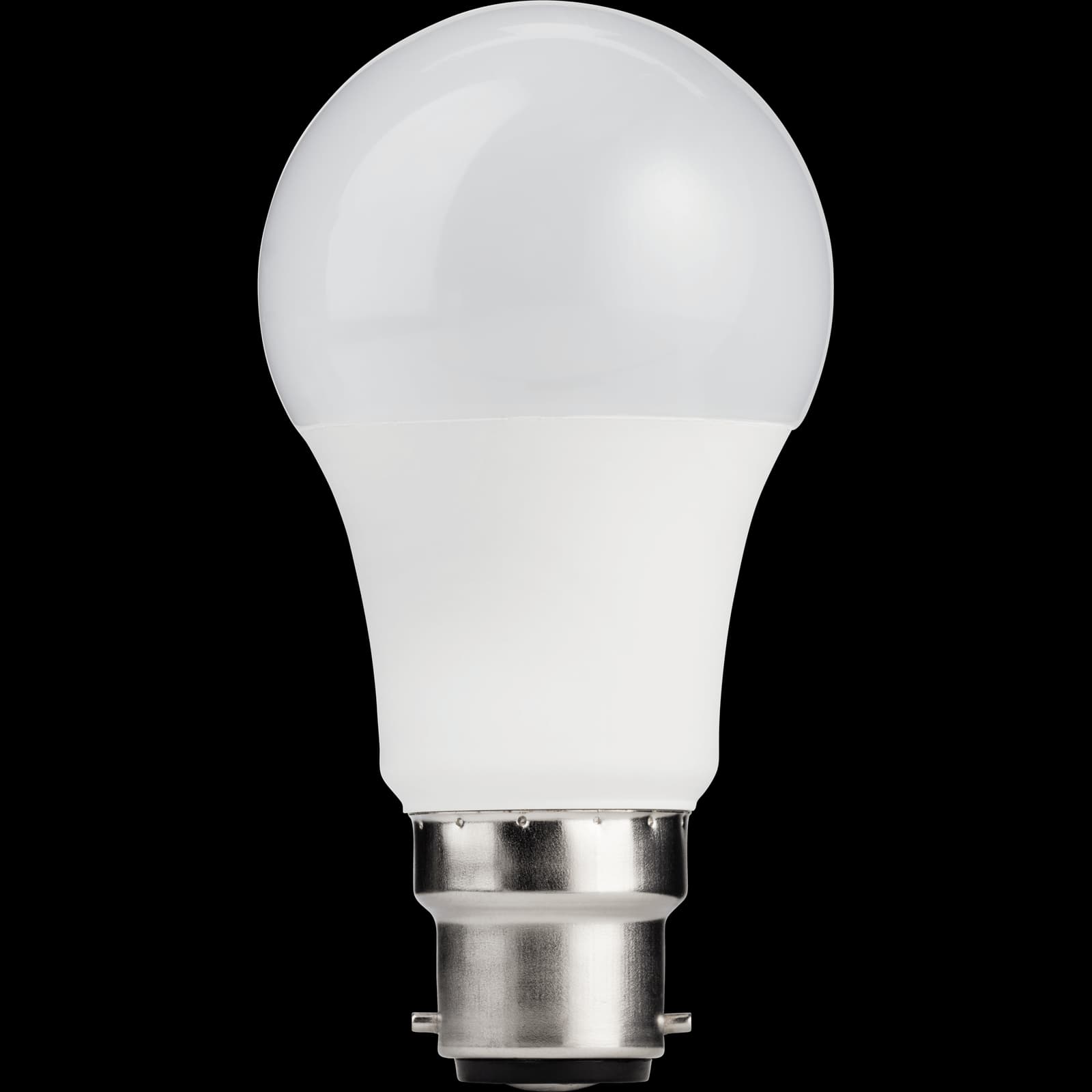 Two TCP LED classic light bulbs in warm white, each with a smooth, rounded glass top and a silver base, designed for a standard BC fitting.