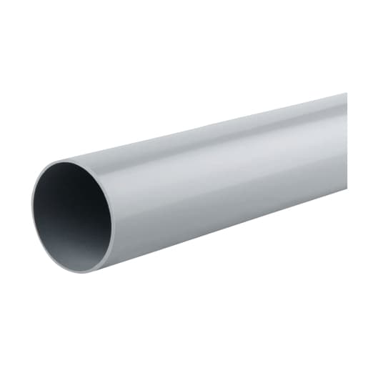 Grey 68mm diameter round pipe made of durable plastic, measuring 2 meters in length, featuring a smooth surface and rounded edges for easy installation.