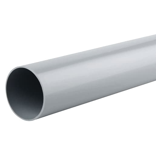 68mm grey Wavin Osma RoundLine pipe, made of durable plastic, measuring 5.5 meters in length, featuring a smooth, round design ideal for drainage applications.