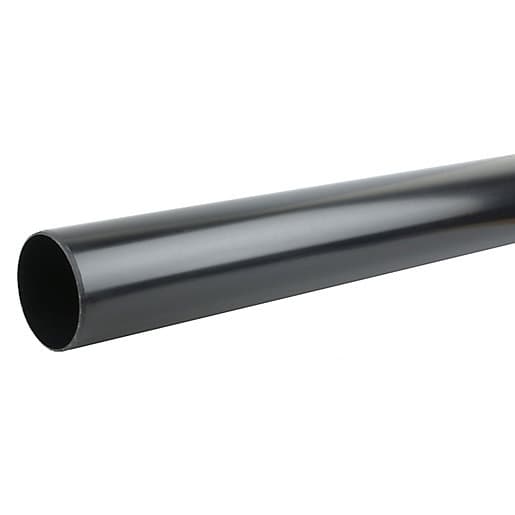 Plain ended 110mm black pipe made of durable plastic, measuring 3 meters in length, featuring a smooth, cylindrical design for efficient drainage.