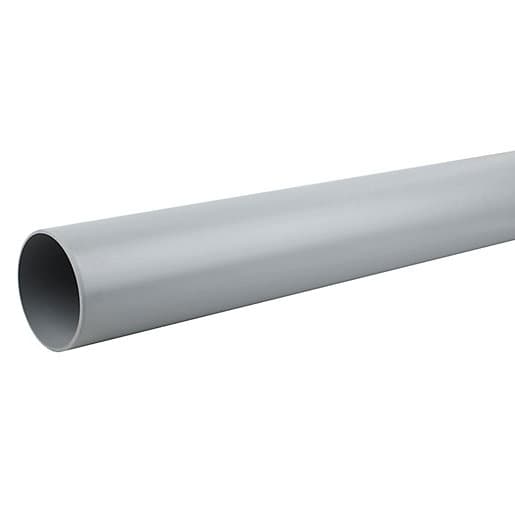 Plain ended grey pipe, 110mm diameter and 3m long, made of durable plastic, featuring a smooth surface for efficient drainage applications.