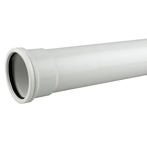 White PVCu single socket pipe, 3 meters long and 110mm in diameter, featuring a smooth surface and a tapered end for easy connection.