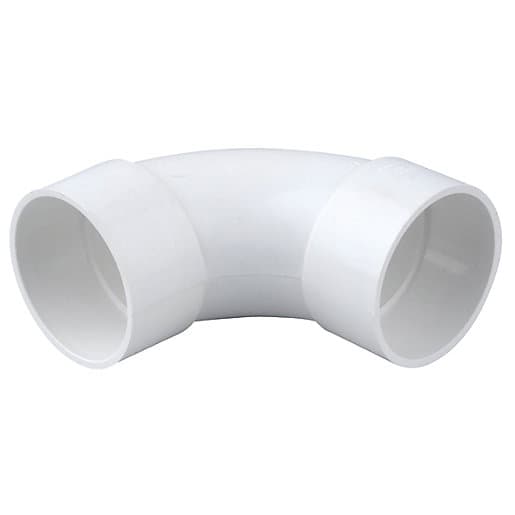 White PVC bend fitting with an 87.5-degree angle and 50mm diameter, featuring smooth ends for secure connections.
