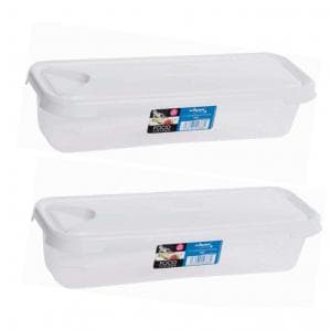Clear white food box with a matching lid, 1.2 litre capacity, featuring a sleek design and a label on the side indicating the brand Wham and product details.