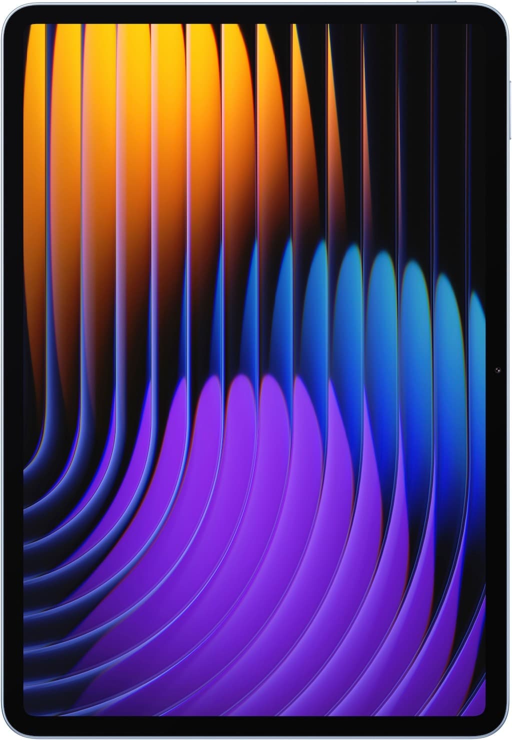 Xiaomi Pad 7 in blue, featuring an 11.2-inch display with vibrant gradient colors of orange, purple, and blue, showcasing a sleek design and modern aesthetics.