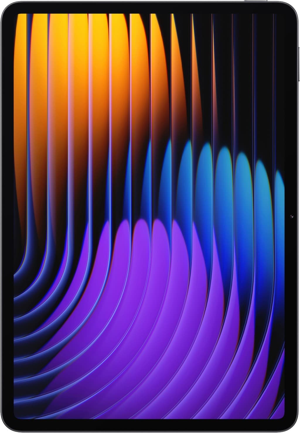 Xiaomi Pad 7 Pro features a sleek design with a vibrant display showcasing a gradient of orange, purple, and blue waves, highlighting its 11.2" screen and premium build.