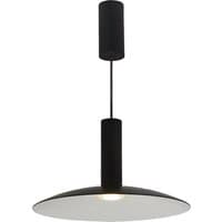 Black 4lite 3K decorative dimmable LED pendant with sleek cylindrical canopy and wide, flat shade.