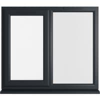 Grey/white uPVC window, double glazed, left hung, 1190mm x 1115mm, clear glass, sleek modern frame design.