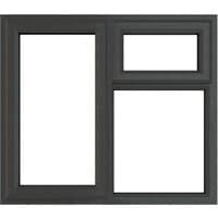 Grey/white uPVC window, double glazed, top and left sections hung, 905mm x 965mm, clear glass by Crystal.