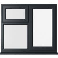 Crystal double glazed uPVC window, grey frame, top and right hung, 1190mm x 1040mm, clear glass panels.