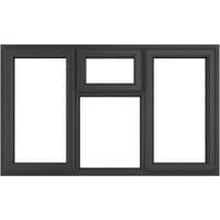 Grey/white uPVC double glazed window, 1770mm x 1115mm, with top, left, and right hung clear panels by Crystal.