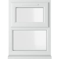 White uPVC double glazed window with top opener, 610mm x 965mm, clear glass, rectangular frame design.